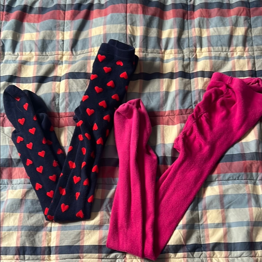 Primary Heart Patterned and Solid Pink Kids Tights
